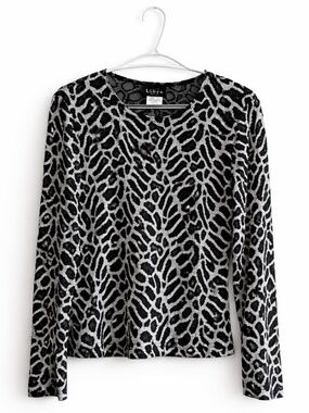 Vintage 80s Libra Black & Silver Mesh Blouse, Made in Montreal Canada - S EUC